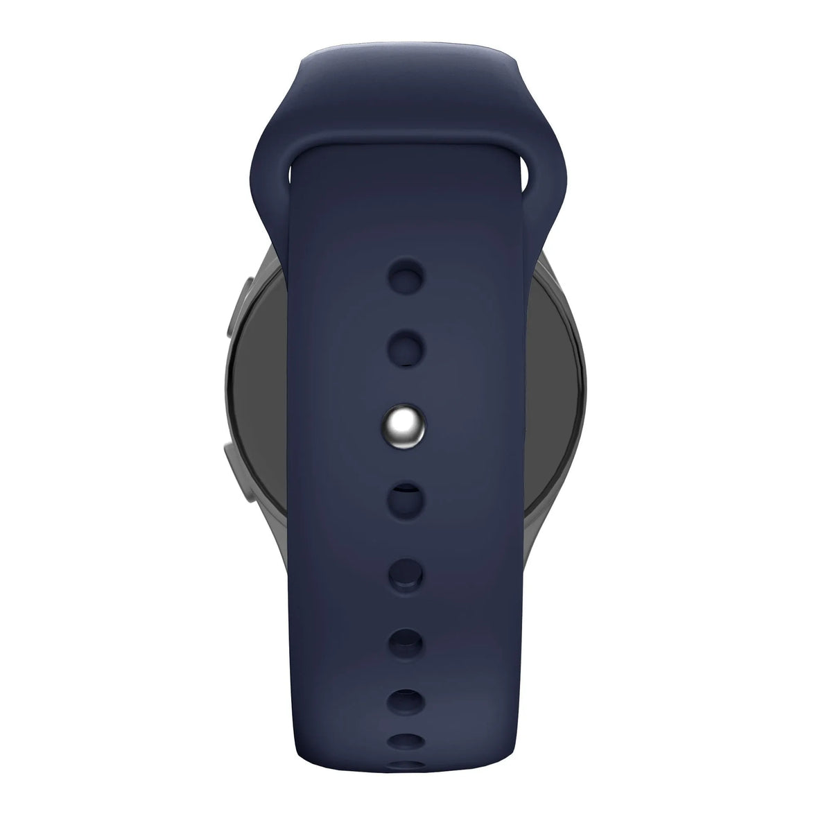 Silicone Sport Strap 'Deluxe', dark blue, on a watch, direct rear view