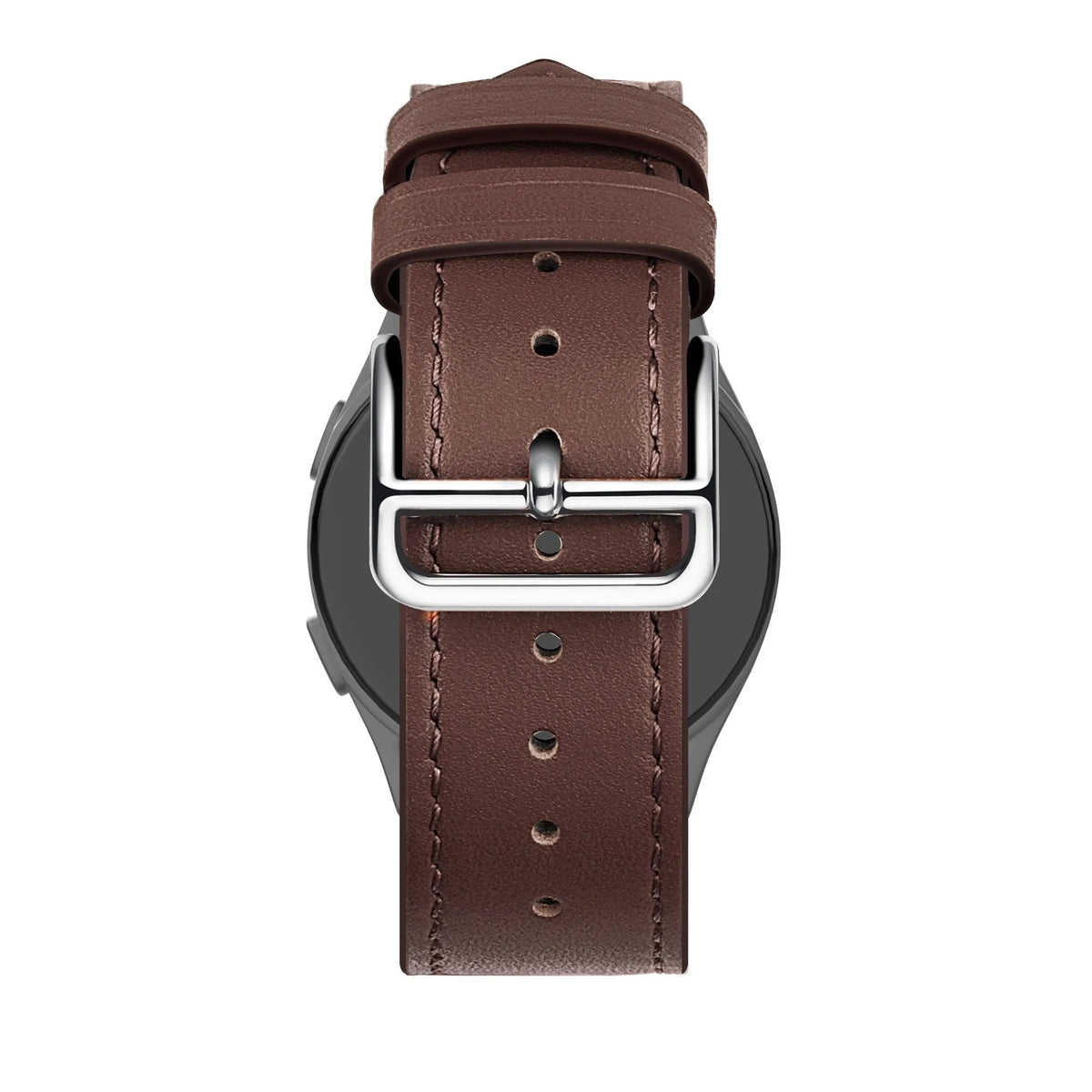 Leather Strap 'Deluxe', brown, on a watch, direct rear view