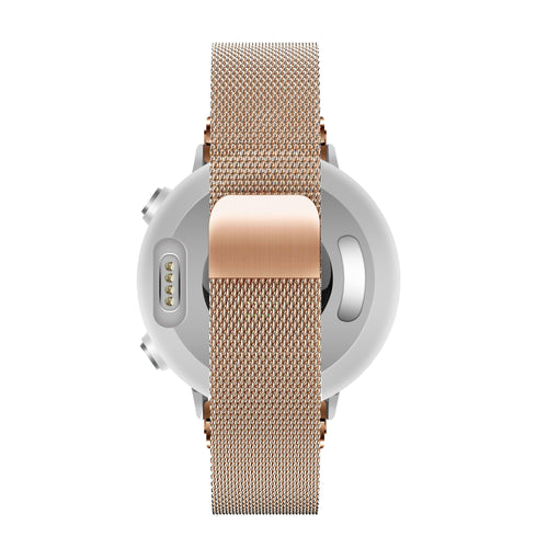 Milanese Loop Strap, rose gold, on a watch, direct rear view