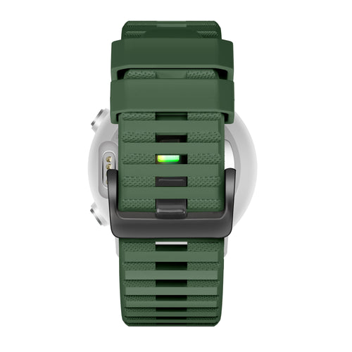 Buckled Silicone Strap, dark green, on a watch, direct rear view