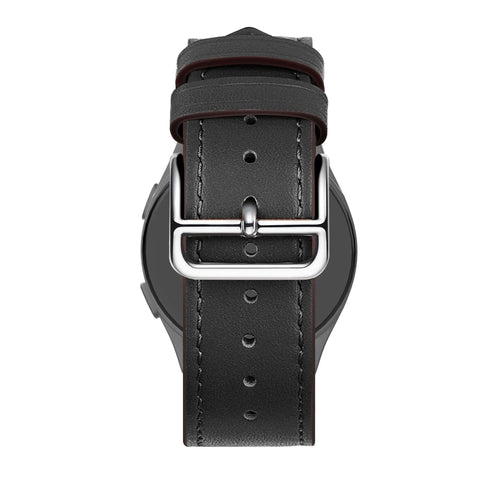 Leather Strap 'Deluxe', black, on a watch, direct rear view