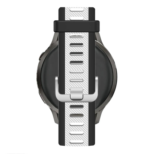 Silicone Dual Buckled Sport Strap, black/white, on a watch, direct rear view