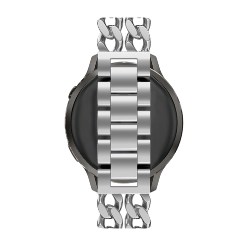 Metal Strap 'Double Chains', silver, on a watch, direct rear view
