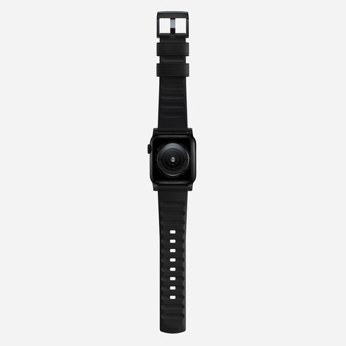 Silicone Active Pro Hybrid Strap, black, on a watch, direct rear view