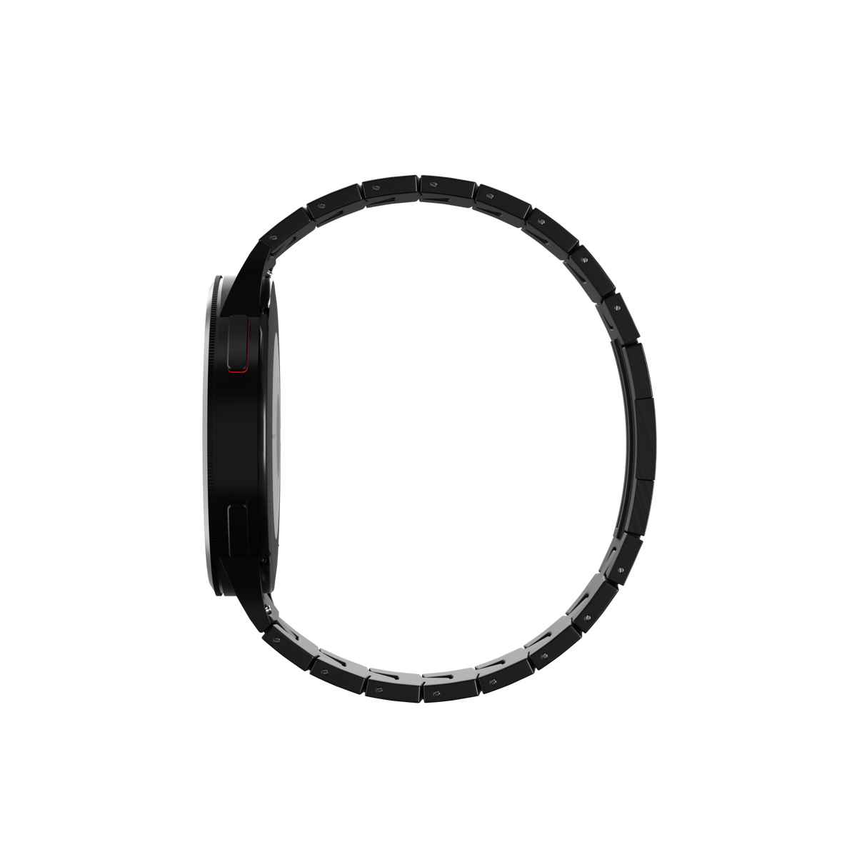 Titanium Grain Strap (Flat Clasp), black, on a watch, direct rear view