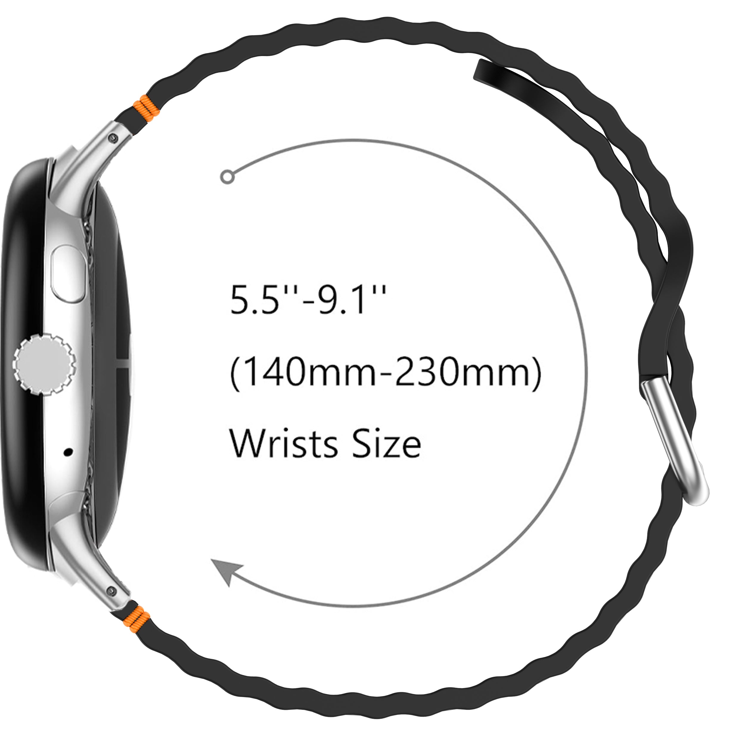 Bracelet silicone ondulé Google Pixel Watch 3 - 45mm (noir)