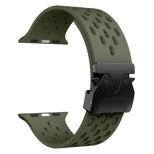 Silicone Strap 'Air' P-Buckle, army green, without a watch, 3/4 front view