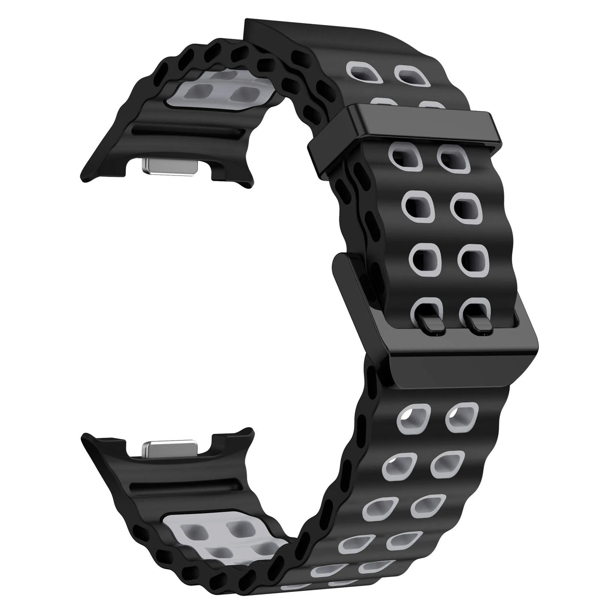 Silicone Ocean Strap, black/grey, without a watch, 3/4 front view
