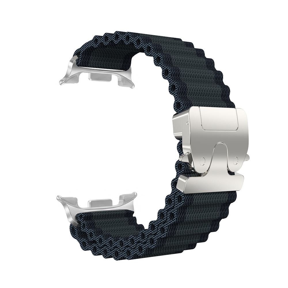Samsung Galaxy Watch 8 - 44mm Outdoor Nylon Strap with P-Buckle (Black with Silver)