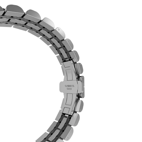 Steel Link Strap 'Duo', silver/black, without a watch, 3/4 front view