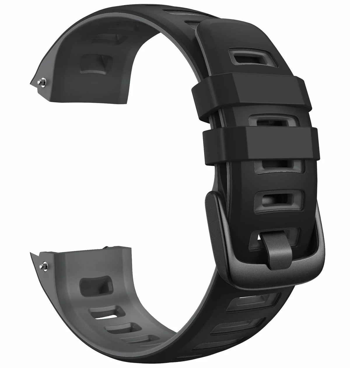 Silicone Sport Strap, black/grey, without a watch, 3/4 front view