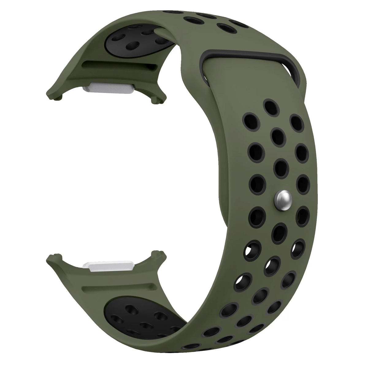 Silicone Sport Strap, army green/black, without a watch, 3/4 front view
