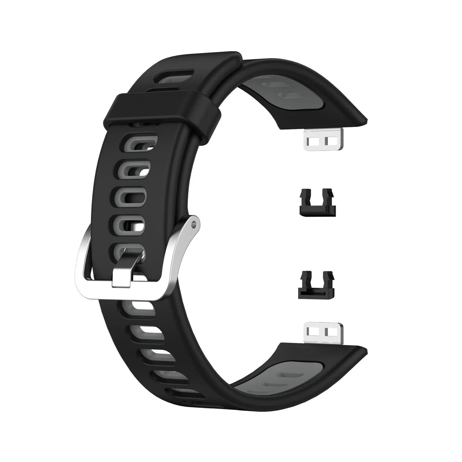 Silicone Sport Buckle Strap, black/grey, without a watch, 3/4 front view
