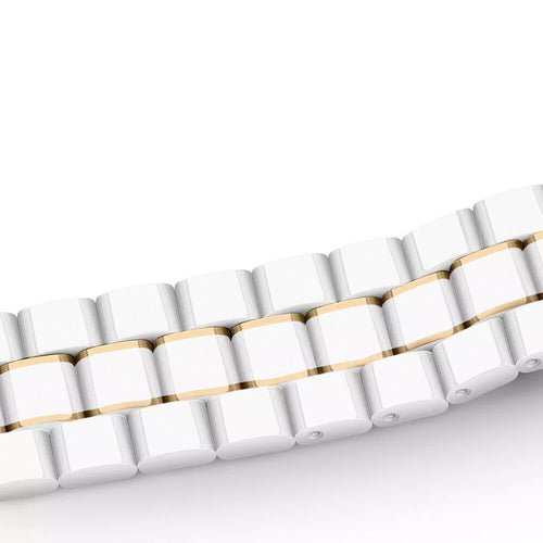 Metal Ceramic Strap, white/gold, without a watch, 3/4 front view