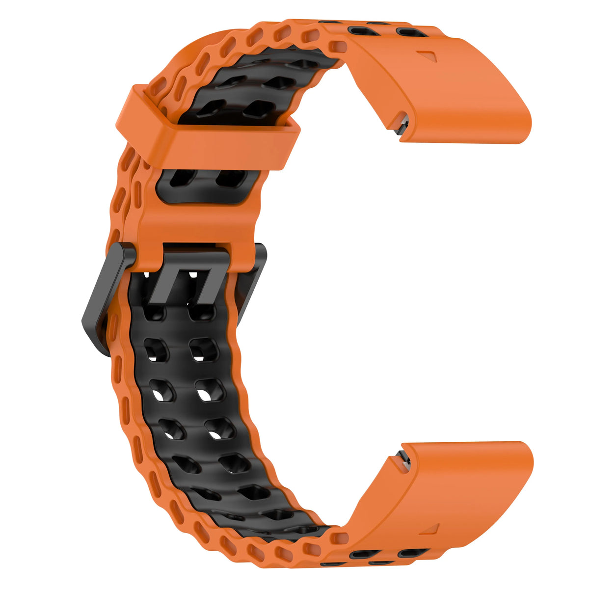 Silicone Wave Sport Strap, orange/black, without a watch, 3/4 front view