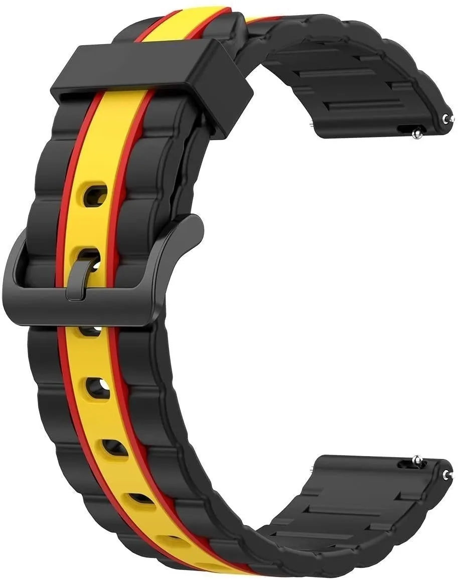 Silicone Special Edition Strap, black/yellow, without a watch, 3/4 front view