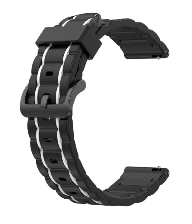 Silicone Sport Strap with Buckle, black/white, without a watch, 3/4 front view
