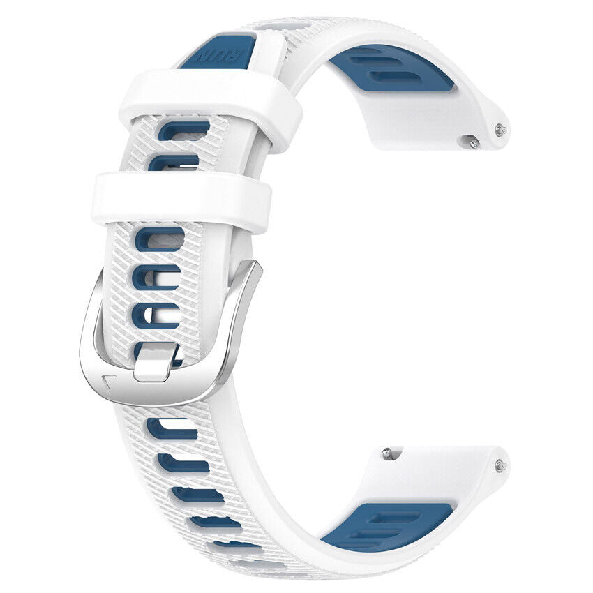 Silicone Buckled Sport Strap, white/blue, without a watch, 3/4 front view