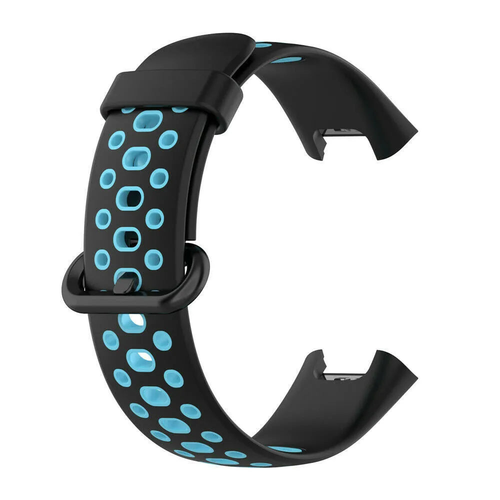 Silicone Sport Strap, black/blue, without a watch, 3/4 front view