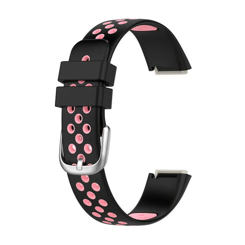Silicone Sport Strap, black/pink, without a watch, 3/4 front view