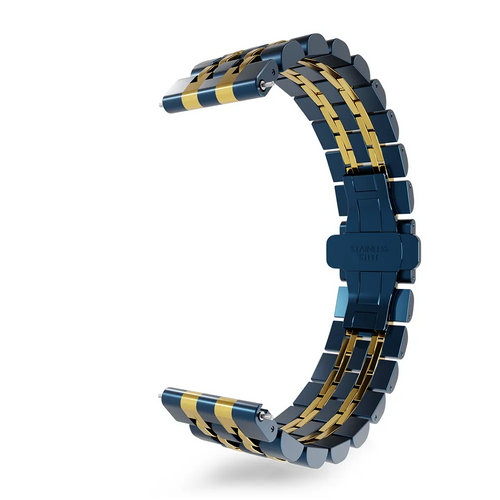 Steel Link Strap 'Duo', blue/gold, without a watch, 3/4 front view