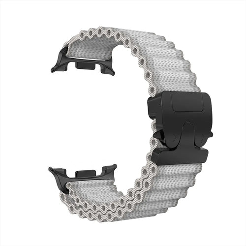 Outdoor Nylon Strap with P-Buckle, white with black, without a watch, 3/4 front view