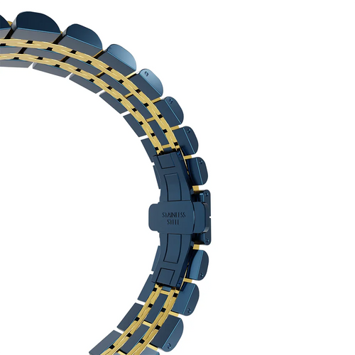 Steel Link Strap 'Duo', blue/gold, without a watch, 3/4 rear view
