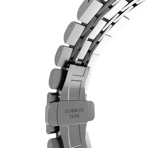 Steel Link Strap 'Duo', silver/black, without a watch, 3/4 rear view