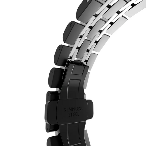 Steel Link Strap 'Duo', black/silver, without a watch, 3/4 rear view