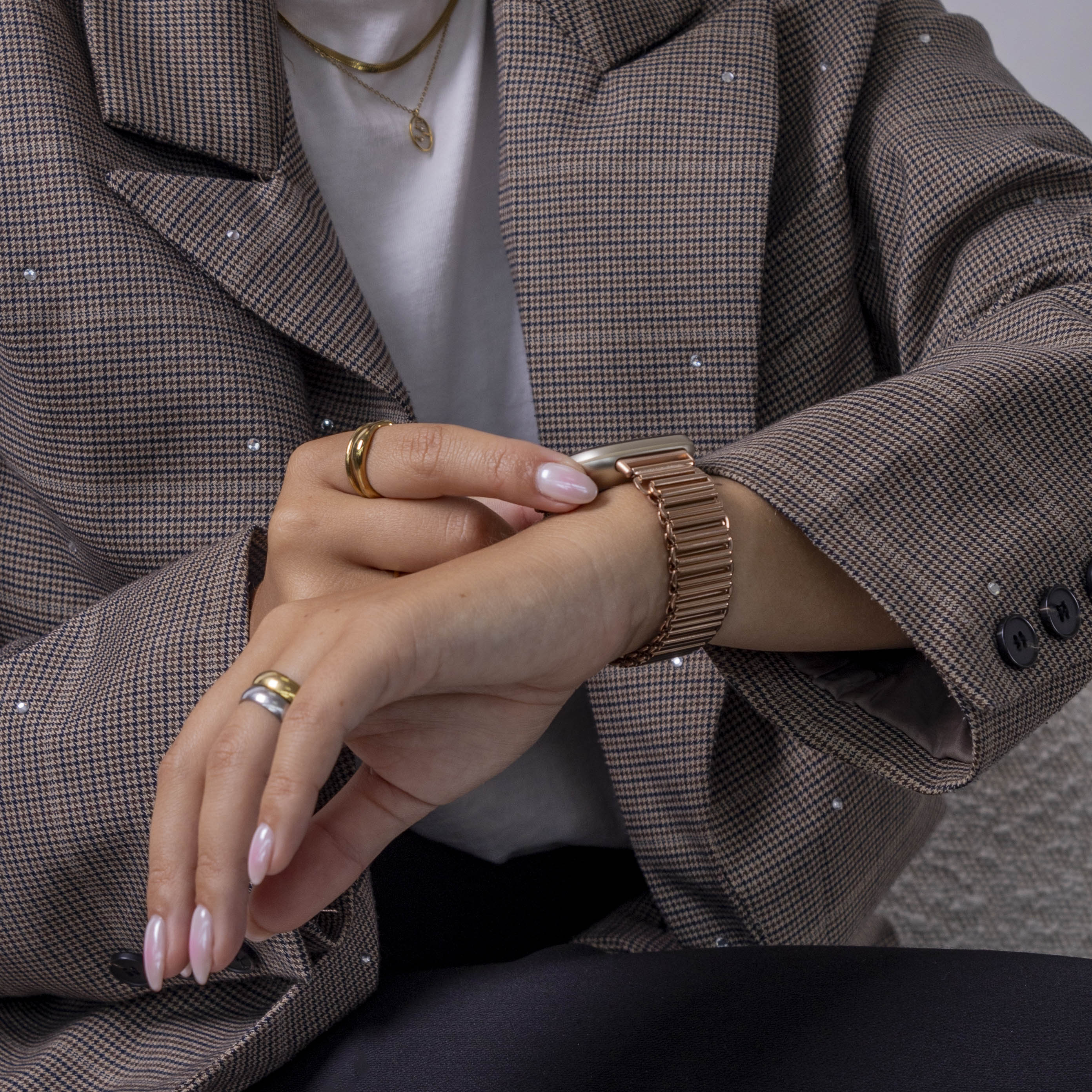 Bracelet acier boucle Fitbit Sense 2 (or rose)