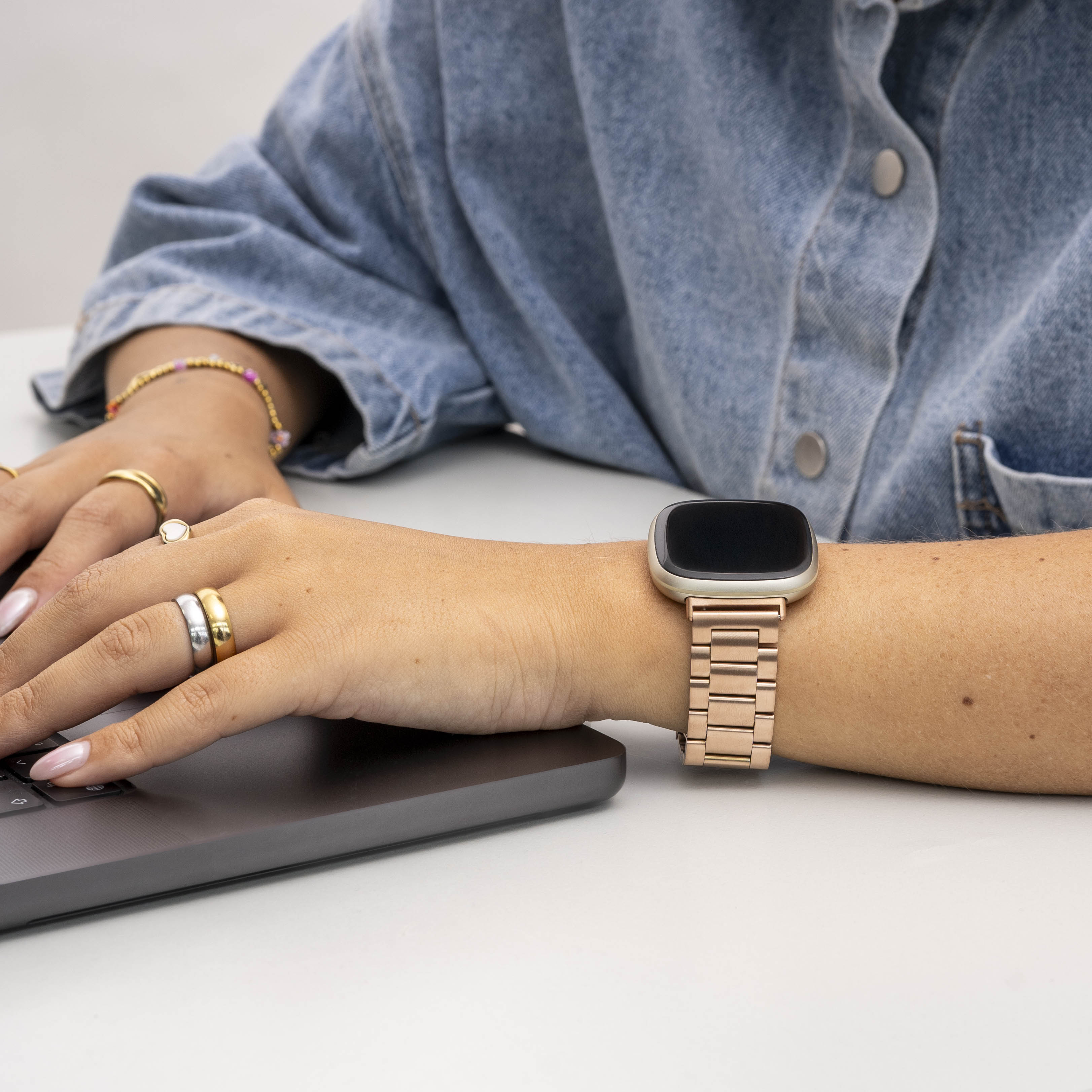 Bracelet acier inoxydable Fitbit Sense (rose doré)