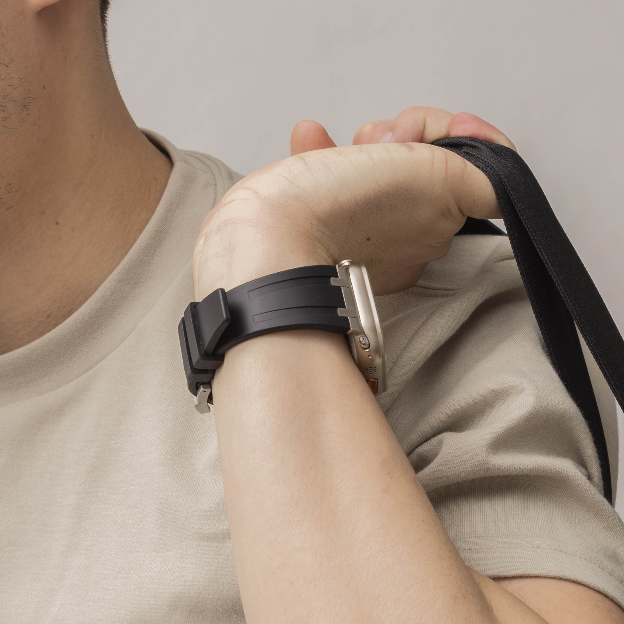 Bracelet silicone de luxe liquide Apple Watch (noir avec argent)