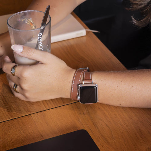 Bracelet cuir Double Tour Apple Watch (marron)