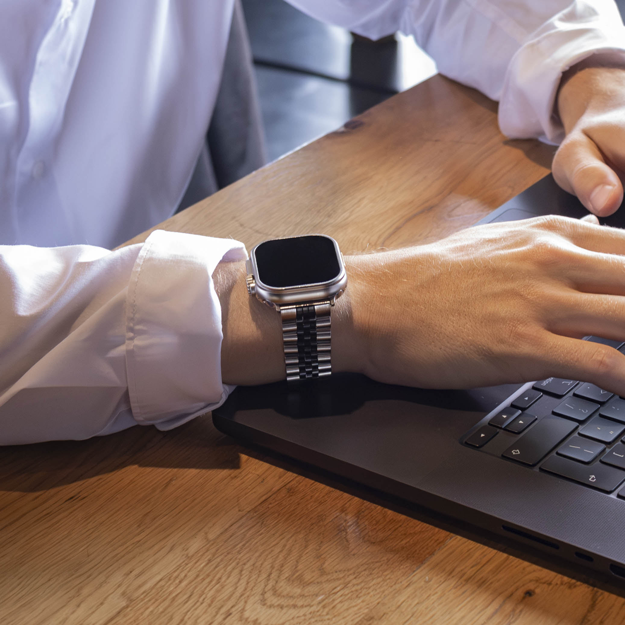 Bracelet acier Apple Watch Jubilé (argent/noir)