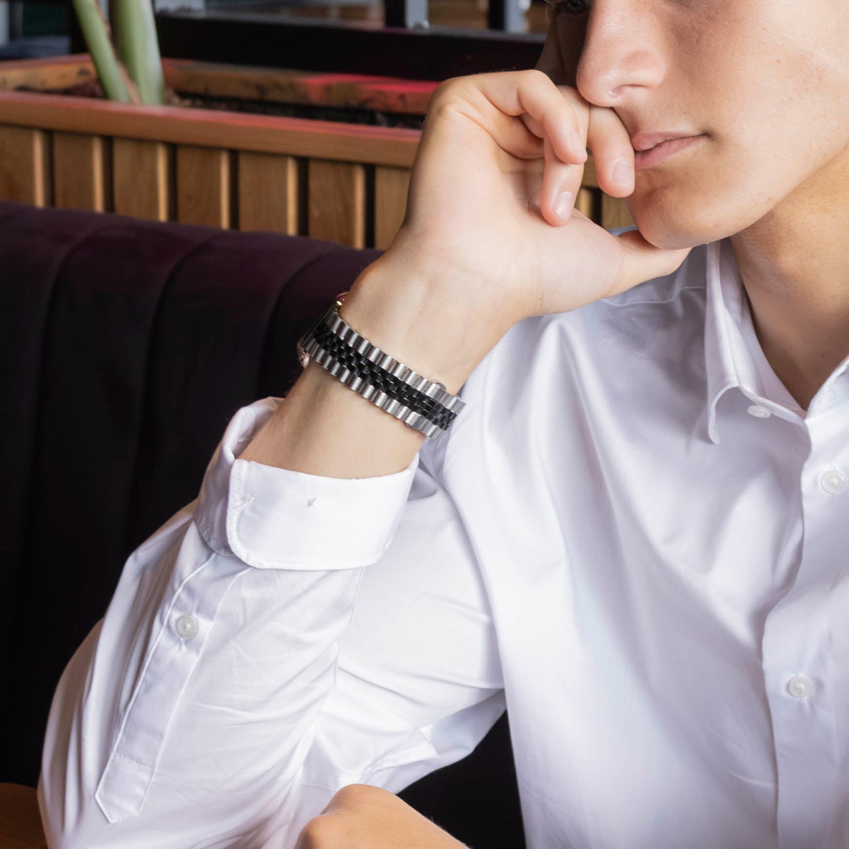 Bracelet acier Apple Watch Jubilé (argent/noir)