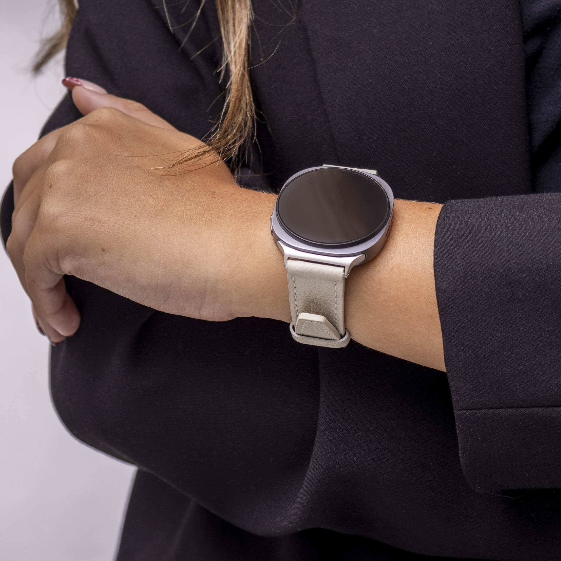 Bandz Samsung Galaxy Watch 8 - 40mm Leather Strap 'Deluxe' (Light Beige)