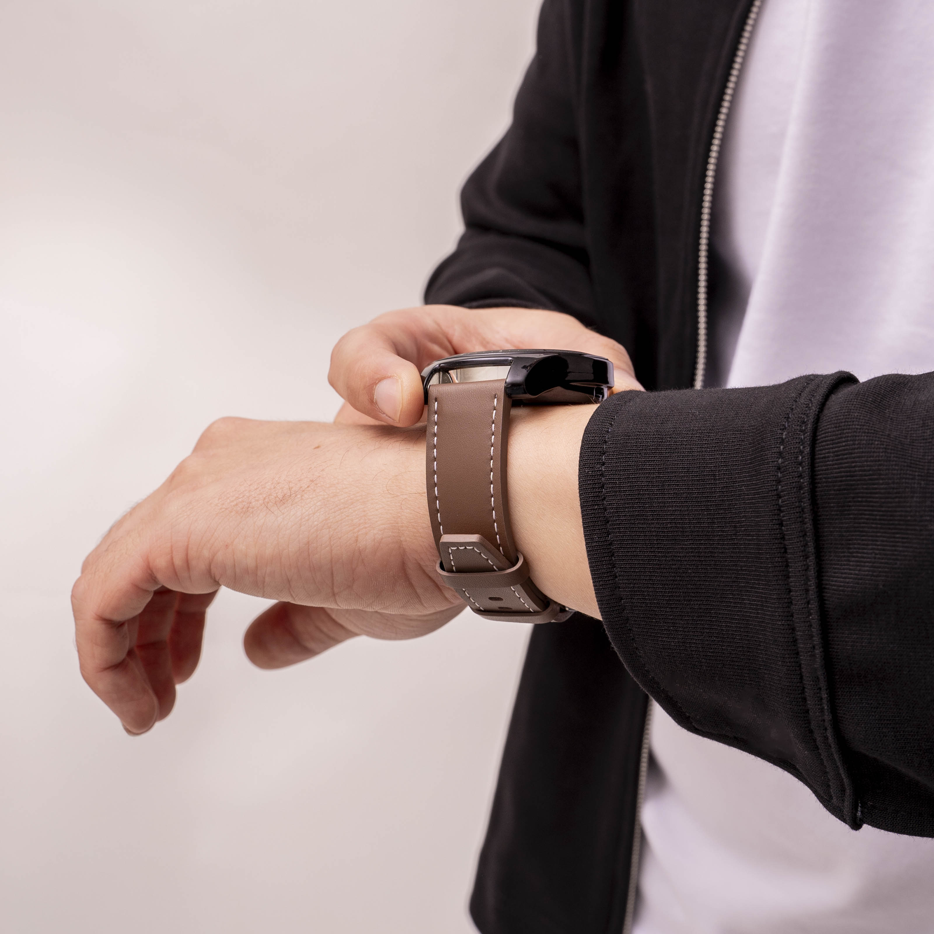 Oppo Watch X2 'One Push' Leather Strap (Dark Brown)