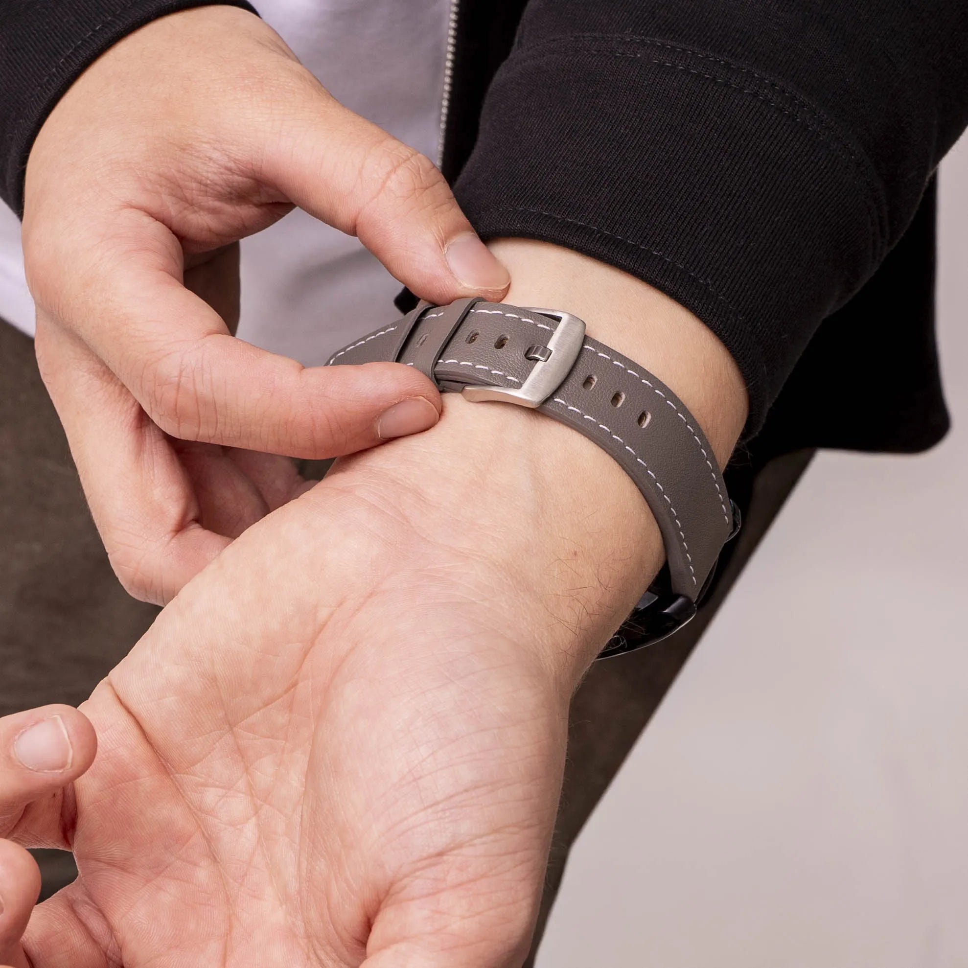 Bracelet cuir 'One Push' Oppo Watch S (gris)