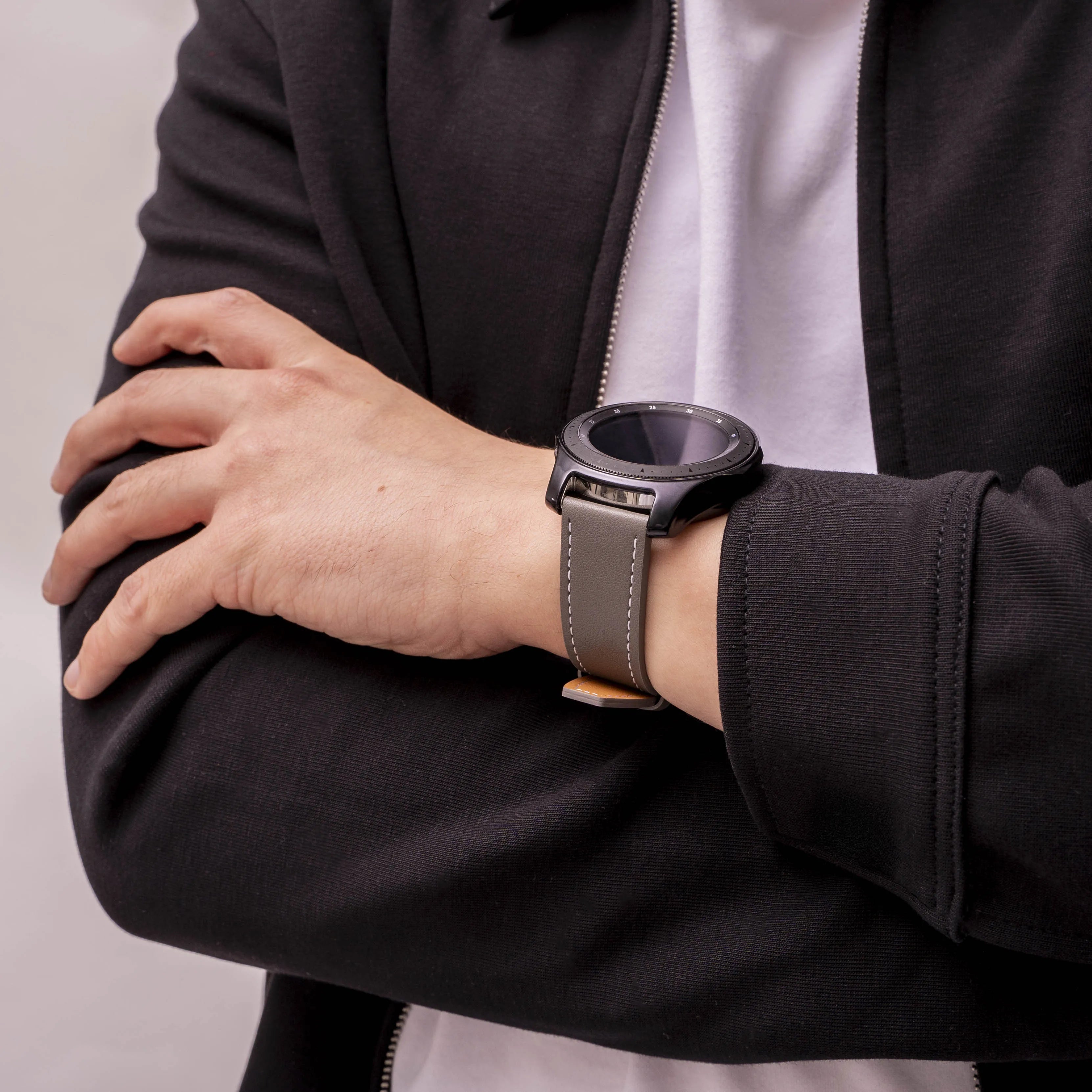 Bracelet cuir 'One Push' Oppo Watch S (gris)
