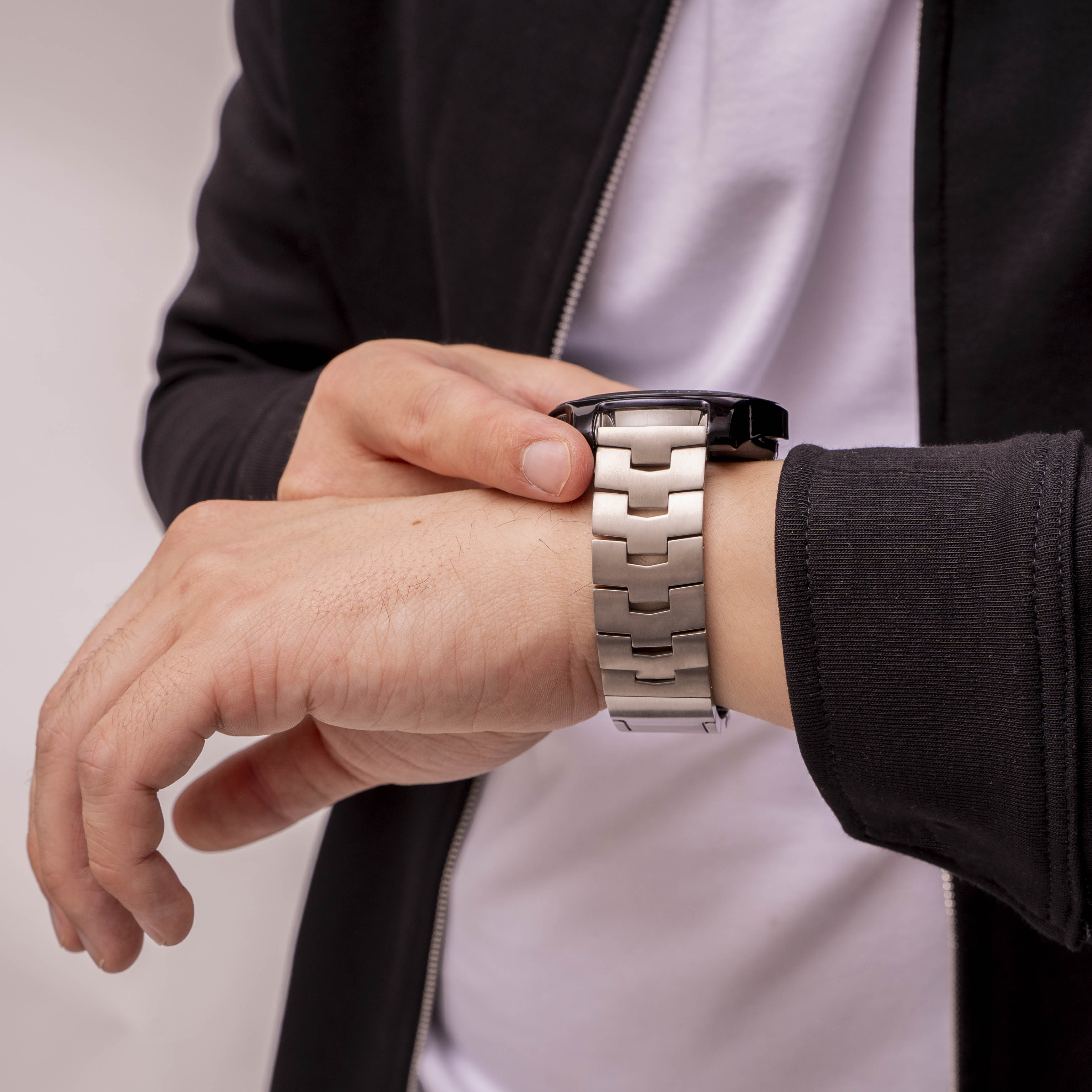 Bracelet titane grain (fermoir plat) Huawei Watch GT 3 46mm (argent)