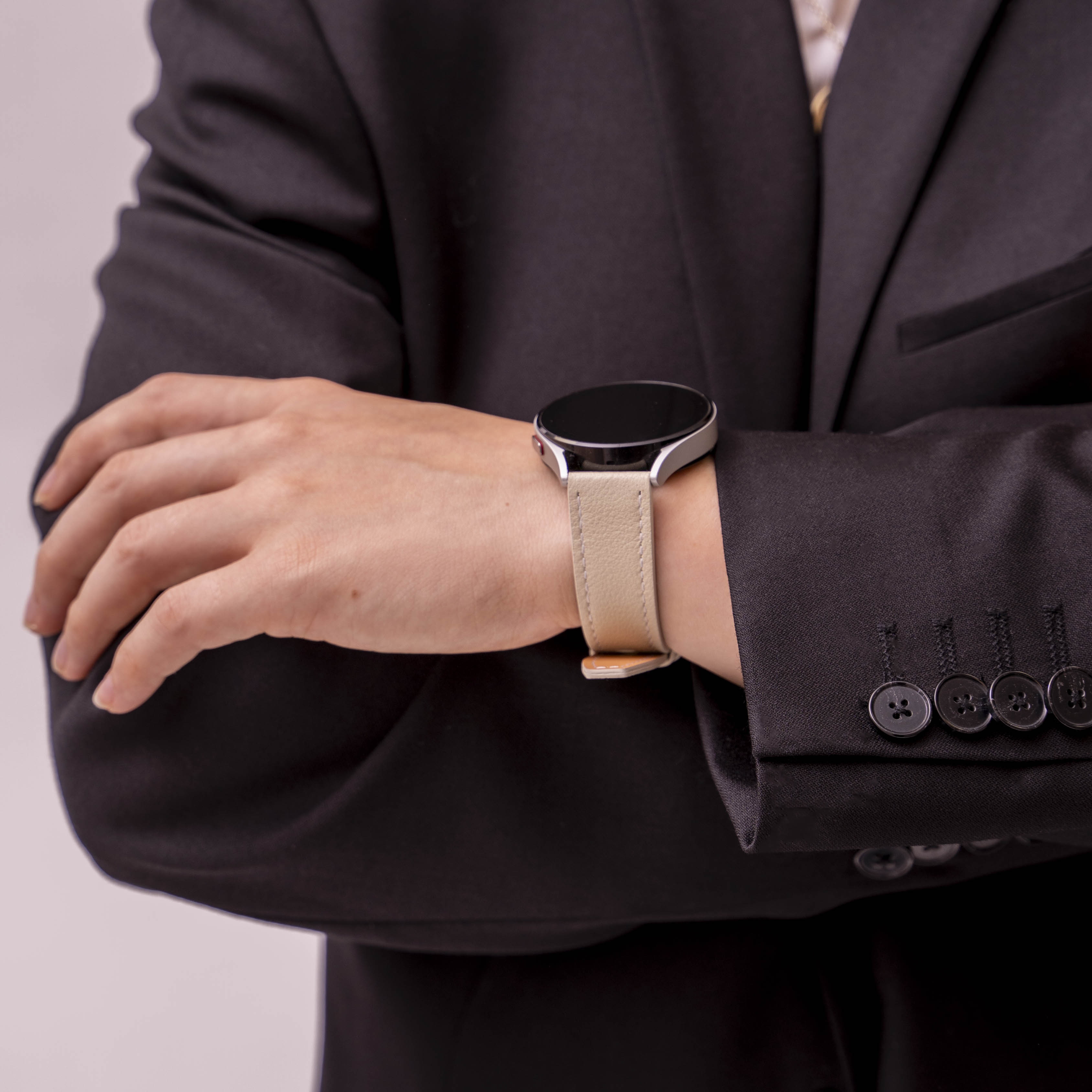 Bracelet cuir 'One Push' Amazfit GTS 4 (beige)