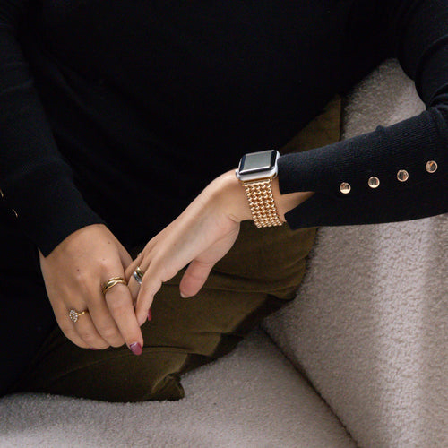 Bracelet perles acier Apple Watch (or)