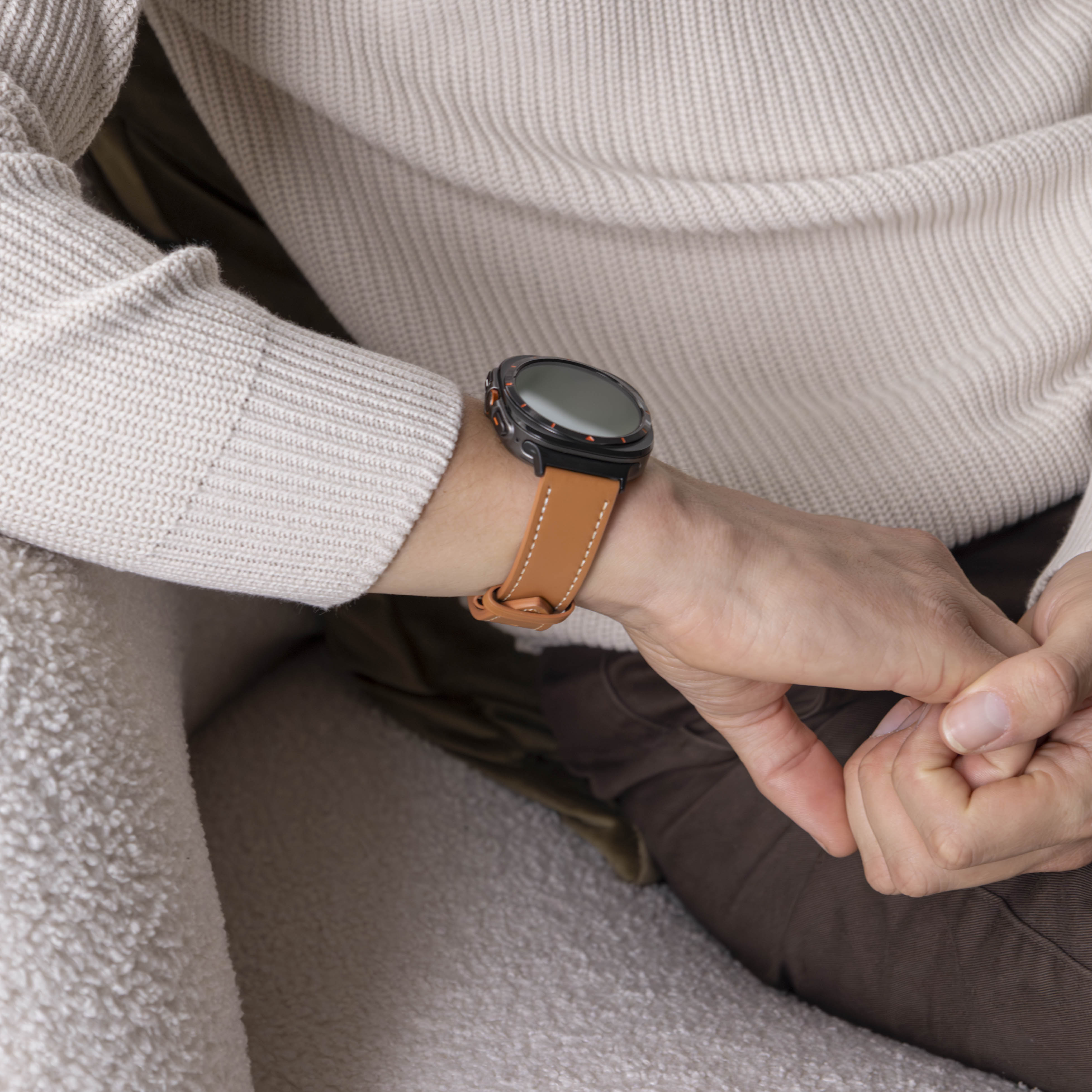 Samsung Galaxy Watch Ultra Buckled Leather Strap (Brown)