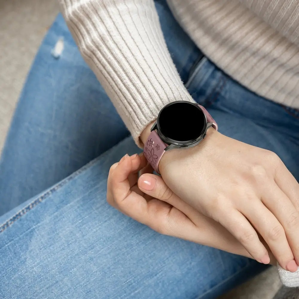 Bandz Bracelet silicone 'Fleurs' Garmin Vivoactive 4s (violet foncé/rose clair)