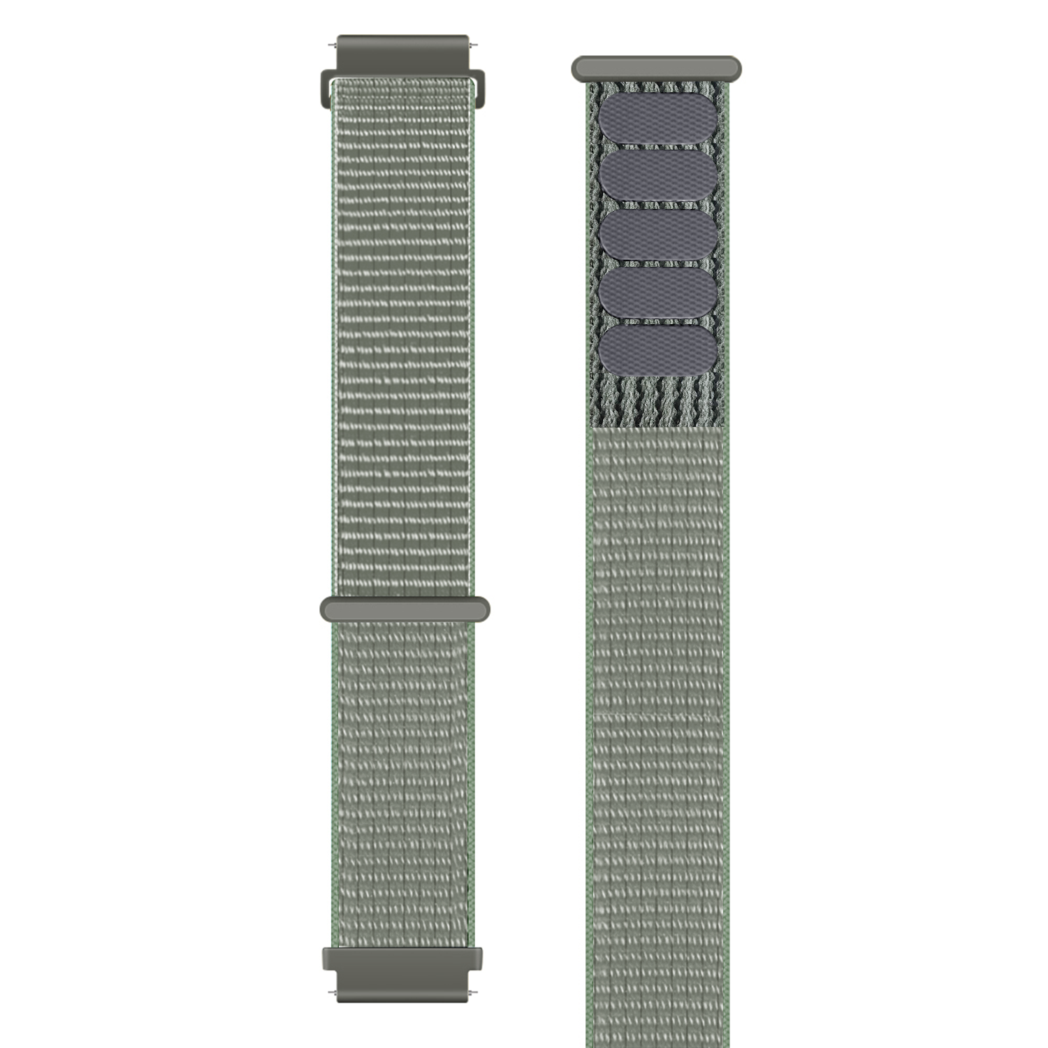 Nylon Strap, grey-green, laid flat, separate parts, direct top view