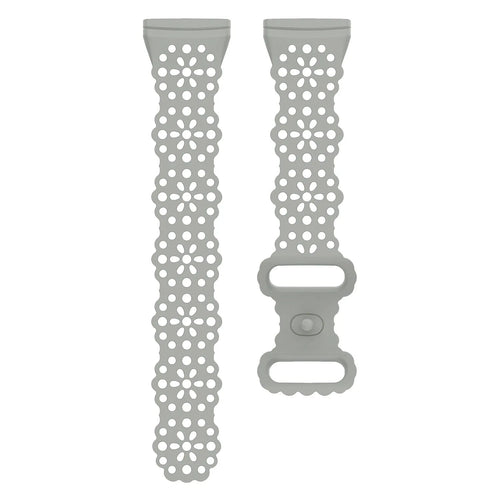 Patterned Silicone Strap, grey, laid flat, separate parts, direct top view