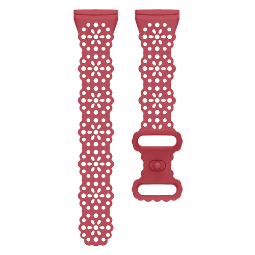Patterned Silicone Strap, red, laid flat, separate parts, direct top view