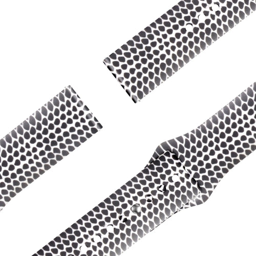 Silicone Patterned Strap, laid flat, separate parts, direct top view