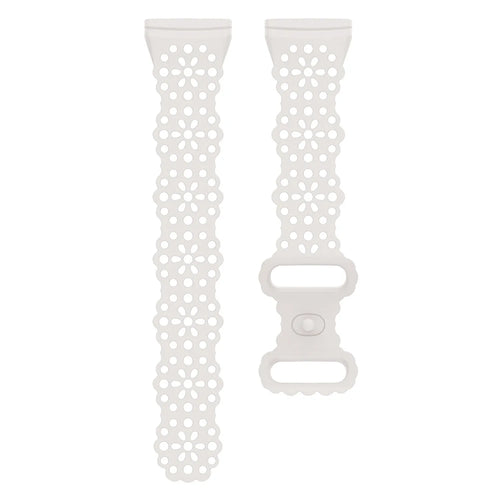 Patterned Silicone Strap, off-white, laid flat, separate parts, direct top view