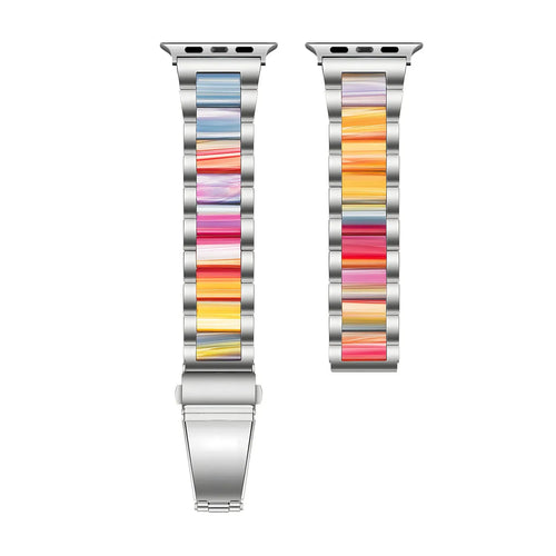 Steel Resin Strap, silver, laid flat, separate parts, direct top view